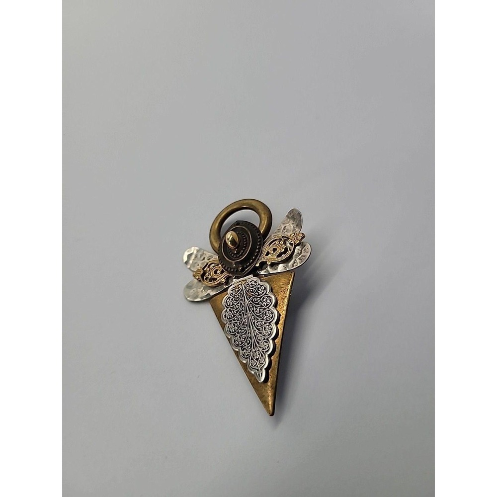 Vintage Treska Angel Brooch Pin Mixed Metal Halo Geometric Religious Signed - Picture 1 of 12